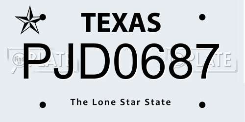 PJD0687 Texas License Plate