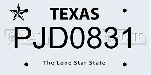PJD0831 Texas License Plate