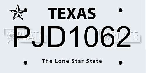 PJD1062 Texas License Plate