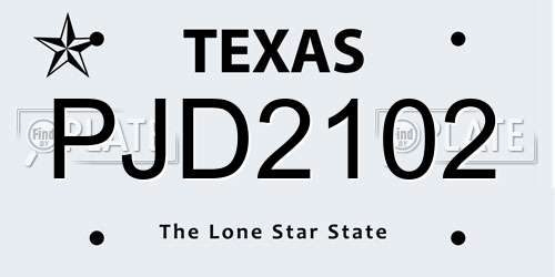 PJD2102 Texas License Plate