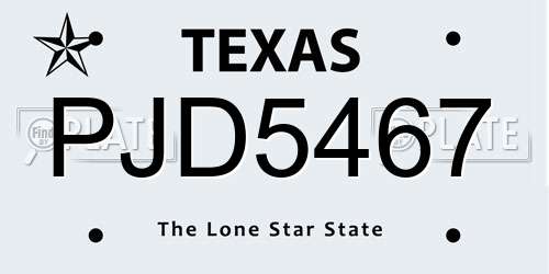 PJD5467 Texas License Plate