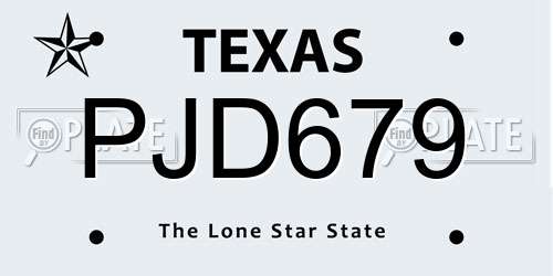 PJD679 Texas License Plate