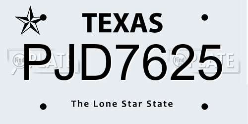 PJD7625 Texas License Plate