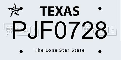 PJF0728 Texas License Plate