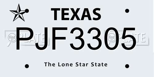 PJF3305 Texas License Plate