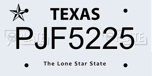 PJF5225 Texas License Plate