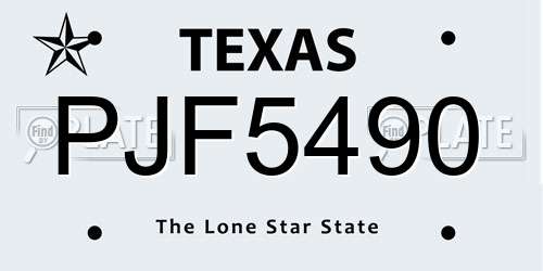 PJF5490 Texas License Plate