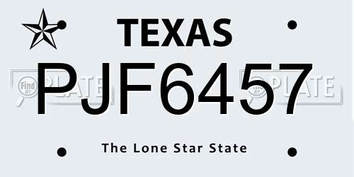 PJF6457 Texas License Plate