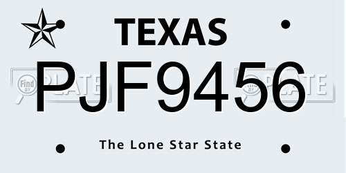 PJF9456 Texas License Plate