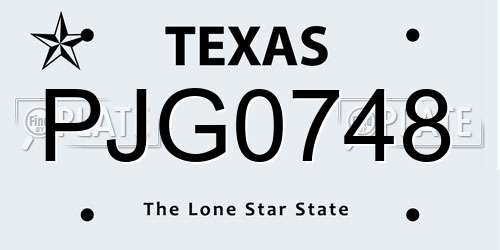 PJG0748 Texas License Plate