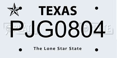 PJG0804 Texas License Plate