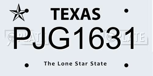 PJG1631 Texas License Plate