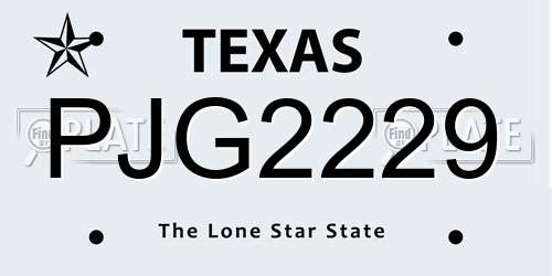 PJG2229 Texas License Plate