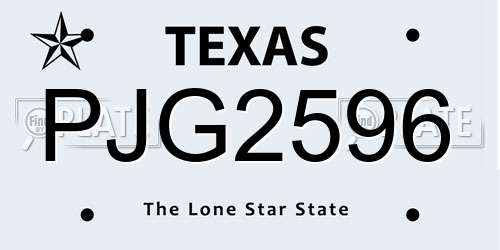 PJG2596 Texas License Plate