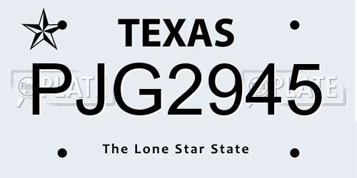PJG2945 Texas License Plate