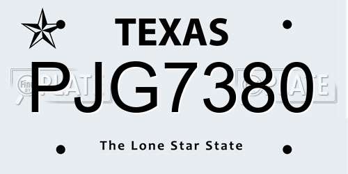 PJG7380 Texas License Plate