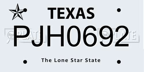 PJH0692 Texas License Plate