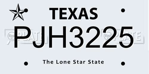 PJH3225 Texas License Plate