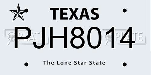 PJH8014 Texas License Plate