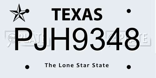 PJH9348 Texas License Plate