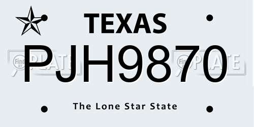 PJH9870 Texas License Plate