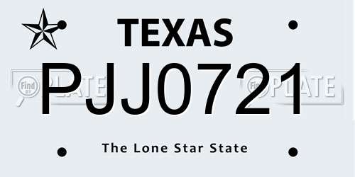 PJJ0721 Texas License Plate