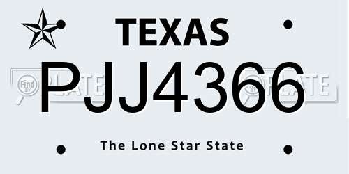 PJJ4366 Texas License Plate
