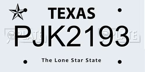 PJK2193 Texas License Plate