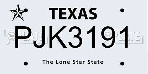 PJK3191 Texas License Plate