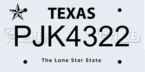 PJK4322 Texas License Plate