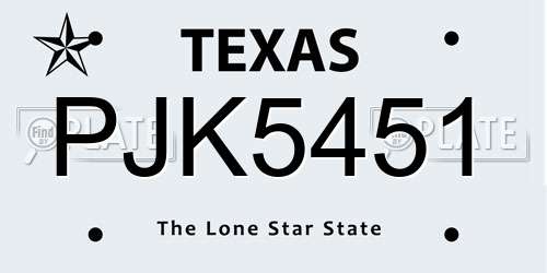 PJK5451 Texas License Plate