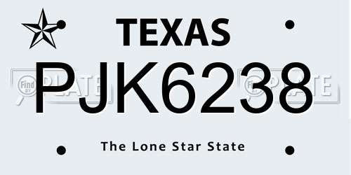 PJK6238 Texas License Plate