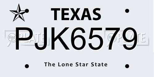 PJK6579 Texas License Plate