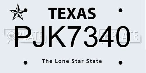 PJK7340 Texas License Plate