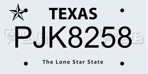 PJK8258 Texas License Plate