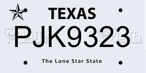 PJK9323 Texas License Plate