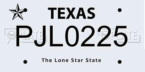 PJL0225 Texas License Plate