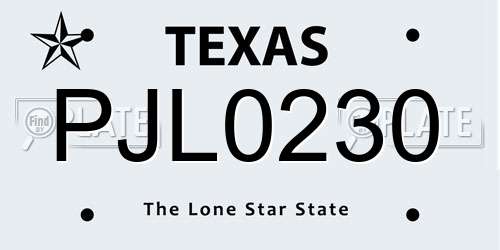 PJL0230 Texas License Plate