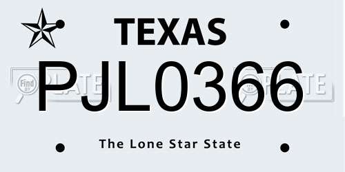 PJL0366 Texas License Plate