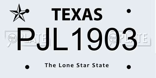 PJL1903 Texas License Plate