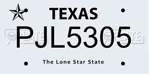 PJL5305 Texas License Plate