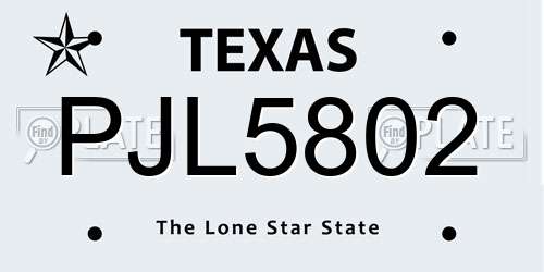 PJL5802 Texas License Plate