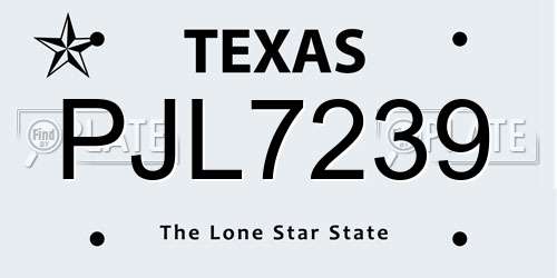 PJL7239 Texas License Plate