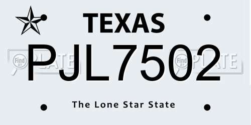 PJL7502 Texas License Plate