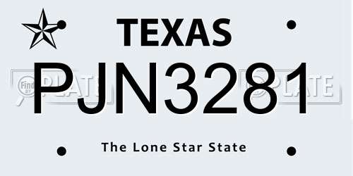 PJN3281 Texas License Plate