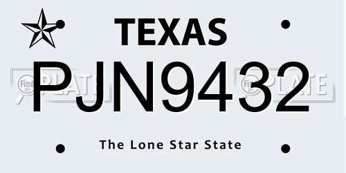 PJN9432 Texas License Plate