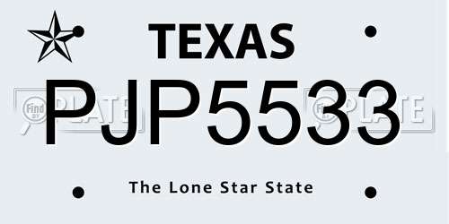 PJP5533 Texas License Plate