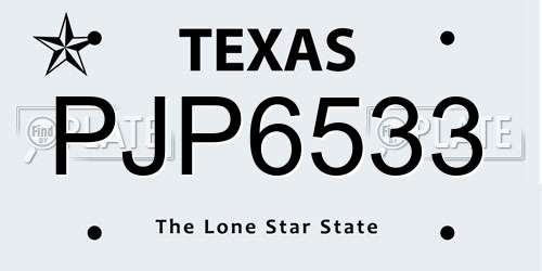 PJP6533 Texas License Plate