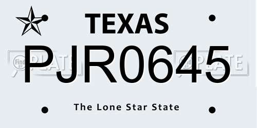 PJR0645 Texas License Plate