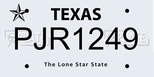 PJR1249 Texas License Plate